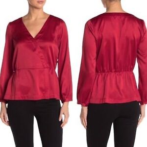 J. Crew Satin Surplice Long Sleeve Peplum Red